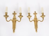 Antique Pair of French Louis Revival 2 Branch Ormolu Wall Lights C1880