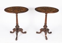 Antique Pair Victorian Burr Wanut & Marquetry Occasional Tables 19th C