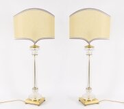 Antique Monumental Pair Art Deco Glass & Ormolu Table Lamps 20th C
