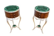 Antique Pair French Thuya Malachite & Silvered Bronze Occasional Tables 20th C