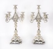 Antique Pair Swedish Five Light Silver Plated Candelabra A.G. Dufva 19th C
