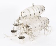 Antique Silver Plated Three Frosted Crystal Barrel Dispensers & Tot Pails 19thC