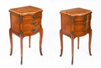 Antique Pair French Louis XV Parquetry Bombe Bedside Cabinets Chests 19th C