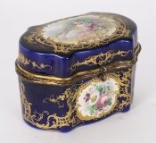 Antique French Cobalt Blue Sevres Porcelain Jewellery Casket 19th C