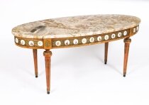 Vintage French Marble Top Giltwood Coffee Table with Limoges Plaques 20th C