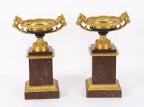 Antique Pair French Grand Tour Ormolu, Bronze & Marble Tazzas 19th C