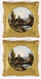 Antique Pair Oil on Board Tondo Landscape Paintings John Bell Mid 19th C