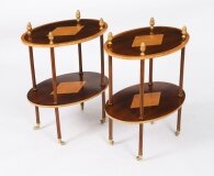 Vintage Pair Flame Mahogany & Satin Wood Etagere Occasional Tables 20th C