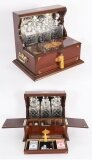 Antique Satin Wood Inlaid Three Cut Crystal Decanter Tantalus & Games 19th C