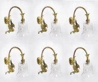 Antique Set of 6 Neo Classical Ormolu & Glass Griffin Wall Lights Circa 1900