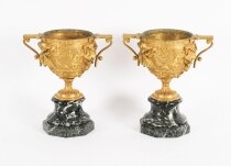 Antique Pair French Grand Tour Gilt Bronze Classical Urns 19th C