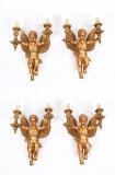 Antique Set Four Italian Two Branch Cherub Ormolu Wall Lights C1880 19th C