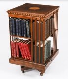 Antique Edwardian Flame Mahogany & Inlaid Revolving Bookcase Circa 1900