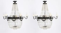 Antique Pair Louis Revival 14 light Ballroom Cut Crystal Tent Chandeliers c1920