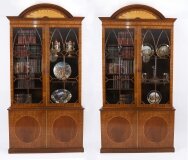 Vintage Pair English George III Revival Library Bookcases 20th C