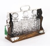 Antique Betjemann’s Coromandel 3 Crystal Decanter Tantalus Silver Hallmarks 1907