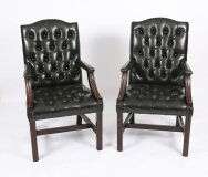 Vintage Pair English Green Gainsborough Leather Desk Chairs 20th C