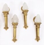 Antique Set of 4 Neo Classical Ormolu & Glass Flaming Torch Wall Lights 