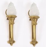 Antique Pair Neo Classical Ormolu & Glass Flaming Torch Wall lights 