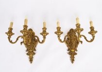 Antique Pair French Gilt Bronze Ormolu Wall Lights Appliques Circa 1900