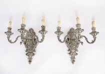 Antique Pair French Silver Plated Wall Lights Appliques Circa 1900