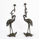 Antique Pair Japanese Bronze Pricket Candlesticks 19th C