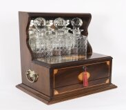 Antique Three Cut Crystal Decanter Inlaid Mahogany Tantalus & Games 19th C