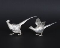 Vintage Pair Sterling Silver Pheasants Edward Barnard & Sons London 1971