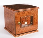 Antique Burr Elm Four Drawer Cigar Humidor Cabinet 20th Century