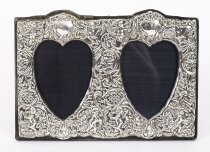 Vintage Sterling Silver Rectangular Twin Portrait Photo Frame 19th C 22x17cm