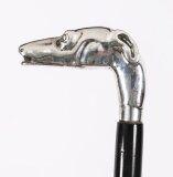 Antique French Silver Greyhound Walking Stick Cane19th C 93cm 37inch