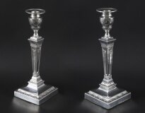 Antique Pair Silver Plated Neo Classical Candlesticks Walker & Hall 19th C