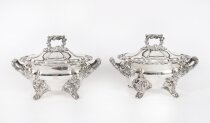 Antique Pair Old Sheffield Oval Lidded Sauce Tureens C1820 19th Century