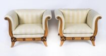 Vintage Pair Birchwood Biedermeier Revival Armchairs Fratelli Boffi 20th Century