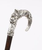 Antique Silver Fox & Hare Handled Walking Stick Cane 19th C 92cm 36 inches