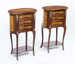 Pair French Walnut Kidney Bedside Chests Side Tables | Ref. no. 00052 | Regent Antiques