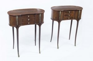 Pair Victorian Style Walnut Kidney Bedside Side Tables | Ref. no. 00141a | Regent Antiques