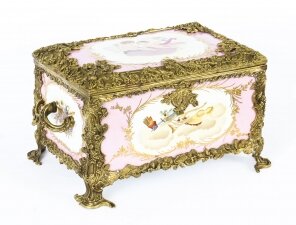 Vintage Large Russian Revival Rose Pink Porcelain Jewellery Casket 20th C