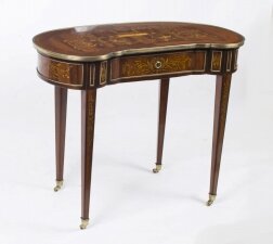 Vintage French Louis Revival Marquetry Kidney Writing Side Table 20th C