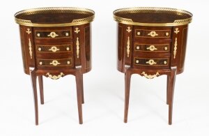 Vintage Pair French Louis Revival Walnut Bedside Cabinets 20th Century