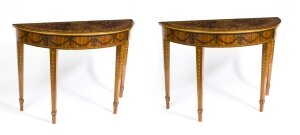 Superb Contemporary Pair Half Moon Mahogany and Marquetry Console Tables | Ref. no. 00338 | Regent Antiques