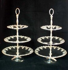 Vintage Pair Silver Plated Tiered Cake Biscuit Stands 20th C