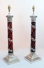 Pair Corinthian Column Lamp Stands Silver & Cut Glass | Ref. no. 00558 | Regent Antiques