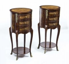 Vintage Pair Victorian Burr Walnut Cabinets Side Tables 20th C