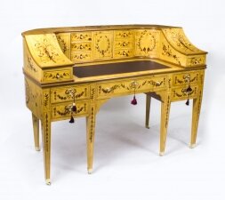 Vintage Satinwood Marquetry Carlton House Writing Desk 20th C