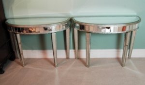 Pair Mirrored Silver Art Deco Half Moon Console Tables | Ref. no. 00715 | Regent Antiques