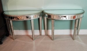 Pair Mirrored Silver Art Deco Half Moon Console Tables | Ref. no. 00715 | Regent Antiques