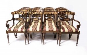 Set 12 Bespoke Handmade Regency Style Burr Walnut Marquetry Dining Chairs