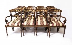 Set 14 Bespoke Handmade Regency Style Burr Walnut Marquetry Dining Chairs