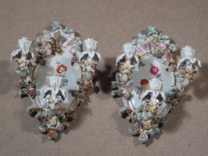 Gorgeous Dresden Hand Painted Wall Plaques Candlesticks | Ref. no. 00827 | Regent Antiques